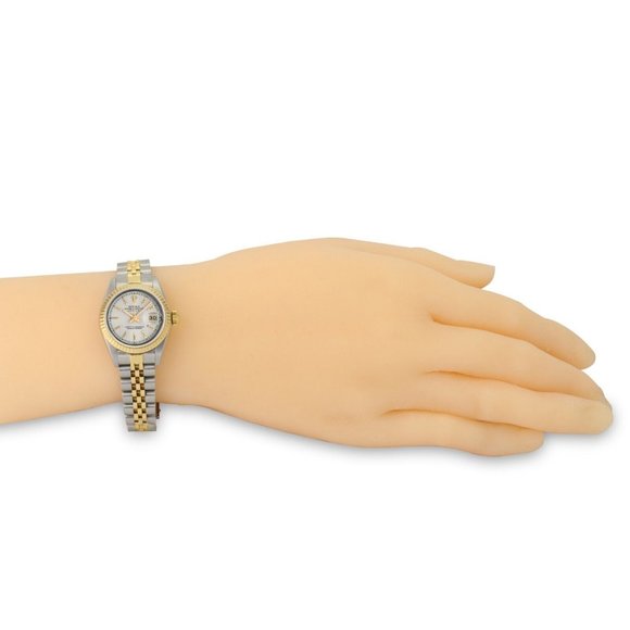 ROLEX DATEJUST CREAM TAPESTRY INDEX DIAL 18KY FLUTED JUBILEE TWOTONE WATCH 69173 - Picture 8 of 9